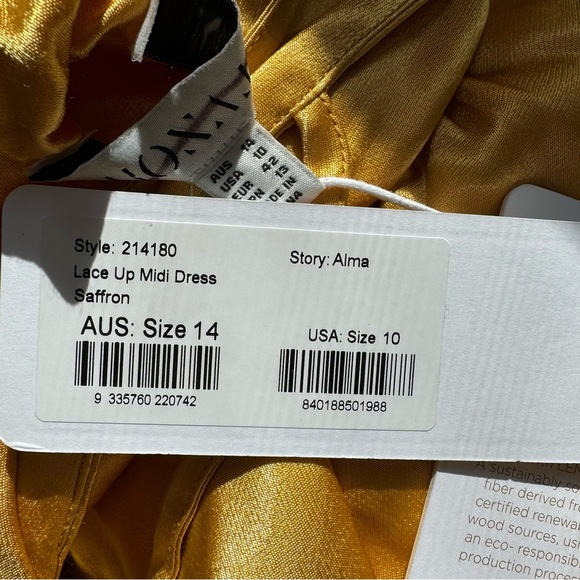 NWT Shona Joy Alma Lace Up Midi Dress Cocktail Cut Out Satin Gold Yellow Size 10 - Picture 6 of 12